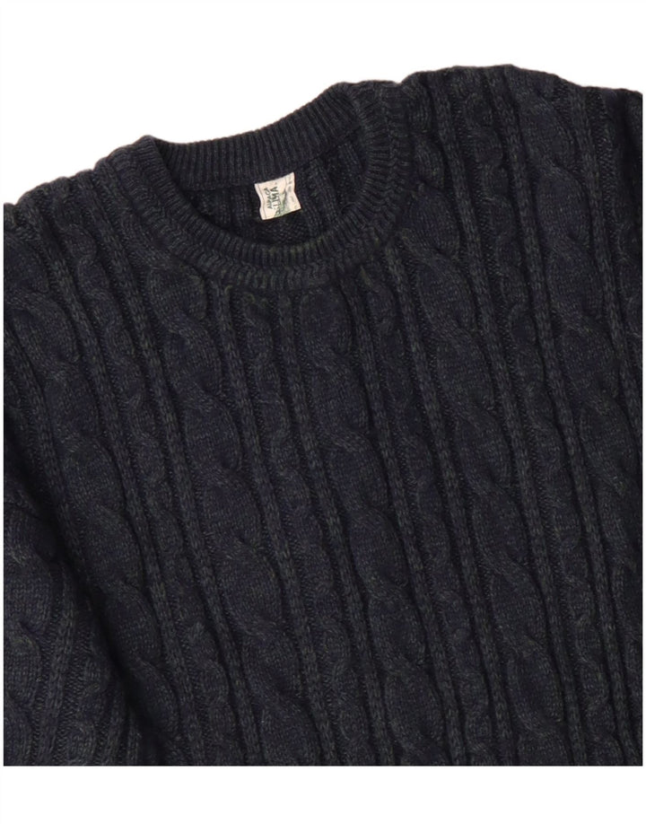 VINTAGE Mens Crew Neck Jumper Sweater Large Navy Blue Acrylic