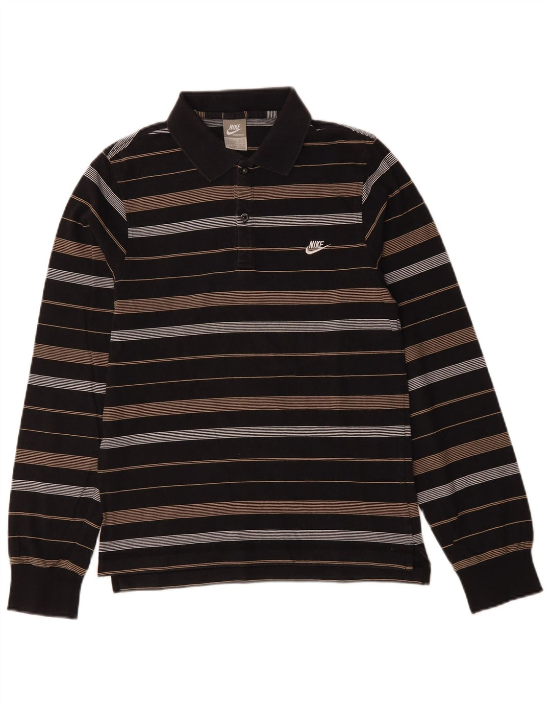 NIKE Mens Long Sleeve Polo Shirt Small Black Striped Cotton