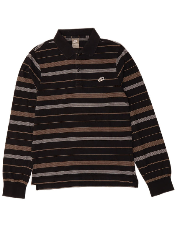 NIKE Mens Long Sleeve Polo Shirt Small Black Striped Cotton