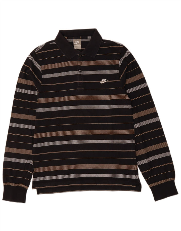 NIKE Mens Long Sleeve Polo Shirt Small Black Striped Cotton