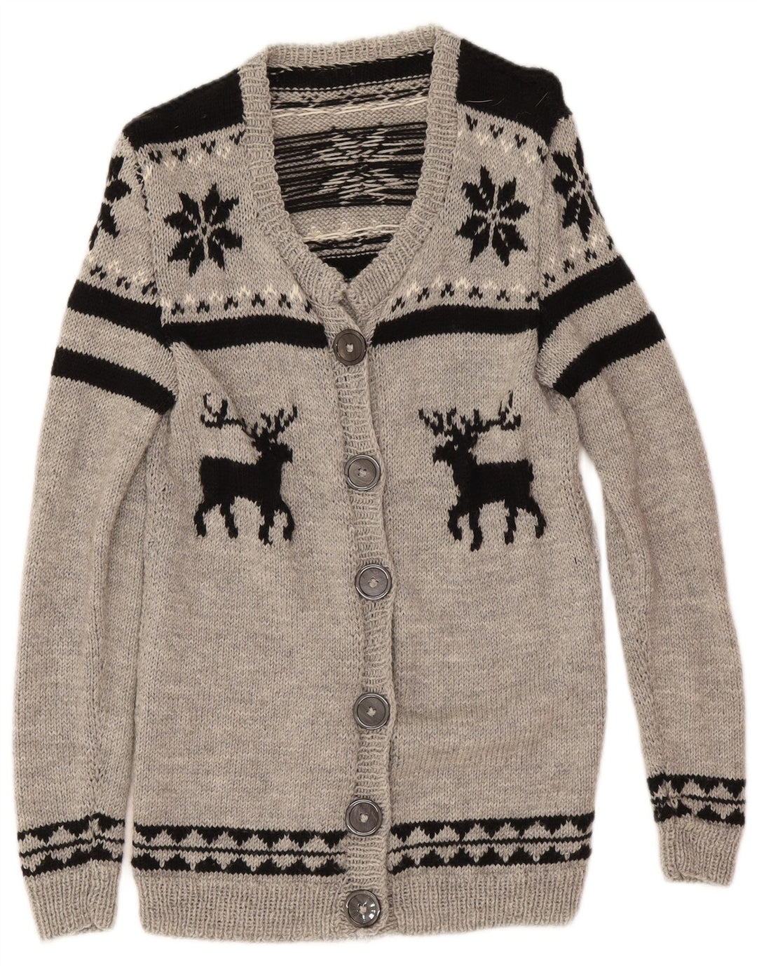 Vintage Womens Cardigan Sweater UK 12 Medium Grey Fair Isle