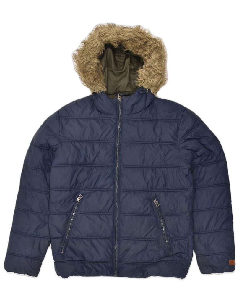 JACK & JONES Mens Hooded Padded Jacket UK 40 Large Navy Blue Polyester | Vintage Jack & Jones | Thrift | Second-Hand Jack & Jones | Used Clothing | Messina Hembry 