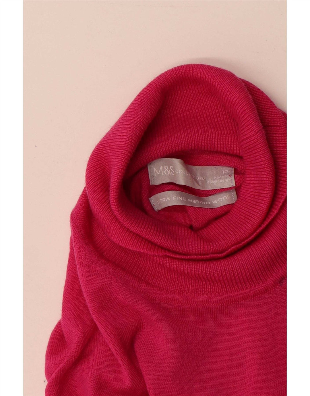 Marks & Spencer Womens Roll Neck Jumper Sweater UK 12 Medium Pink