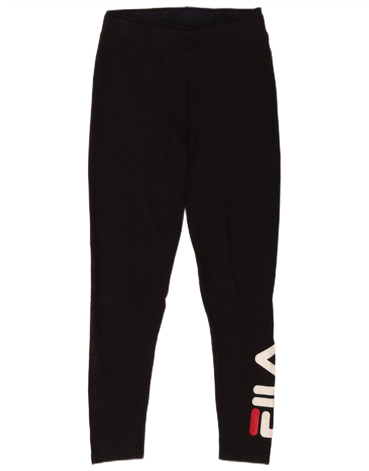 Fila Womens Graphic Leggings UK 12 Medium  Black Cotton
