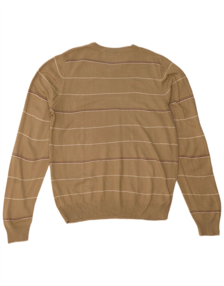 Marks & Spencer Mens Blue Harbour V-Neck Jumper Sweater Small Beige Striped