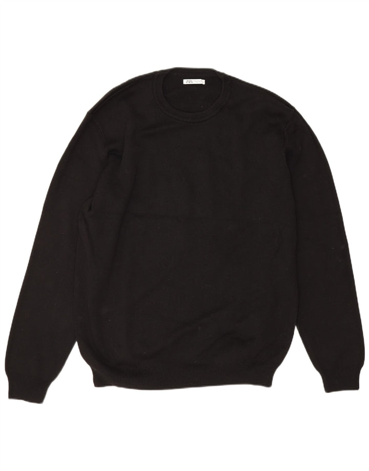 Zara Mens Crew Neck Jumper Sweater XL Black Cotton