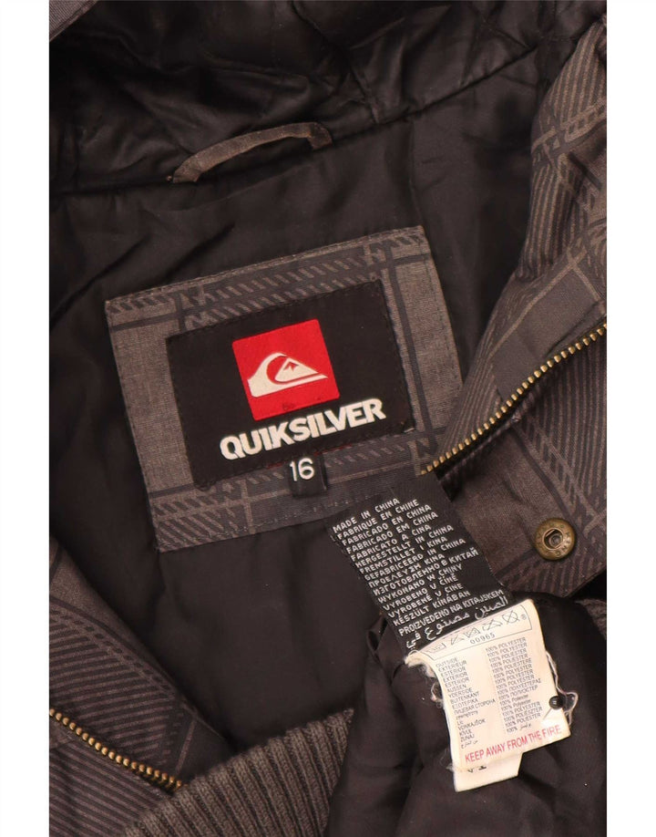 Quiksilver Boys Hooded Bomber Jacket 15-16 Years Grey Check Polyester