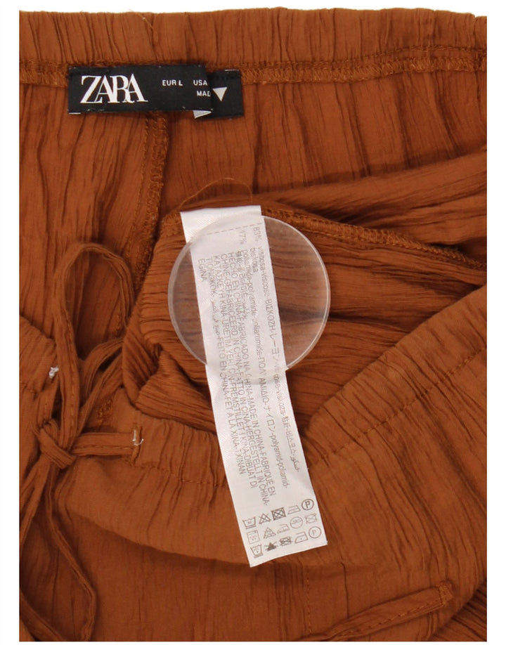 ZARA Womens Wide Leg Chino Trousers Large W32 L31 Brown Polyester