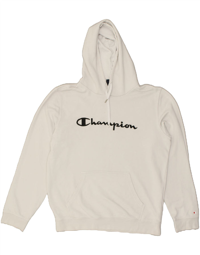 CHAMPION Mens Graphic Hoodie Jumper XL White Cotton | Vintage Champion | Thrift | Second-Hand Champion | Used Clothing | Messina Hembry 