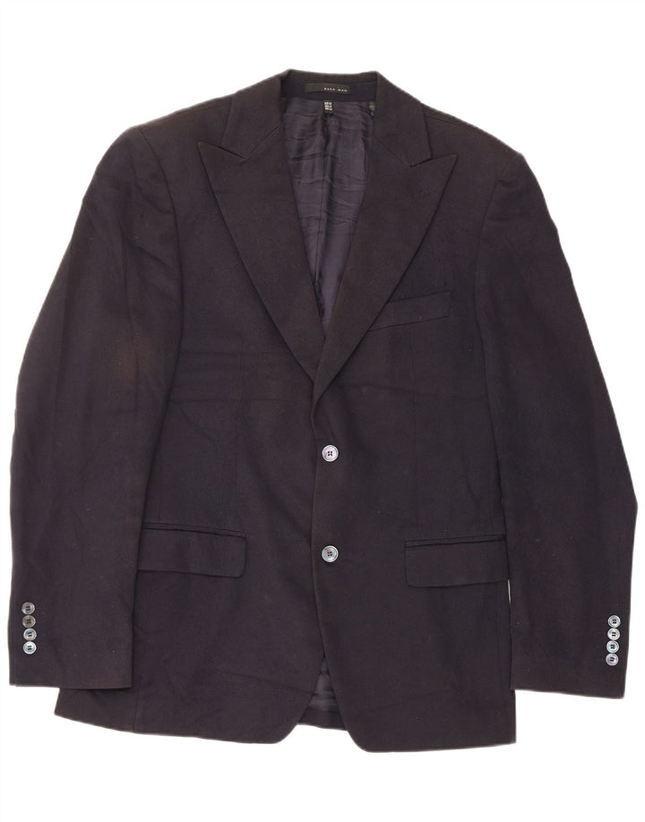 Zara Mens 2 Button Blazer Jacket EU 48 Medium Navy Blue Cotton