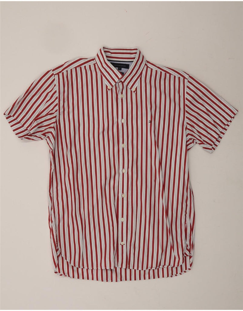 TOMMY HILFIGER Mens Short Sleeve Shirt Large Red Striped Cotton Vintage Tommy Hilfiger and Second-Hand Tommy Hilfiger from Messina Hembry 