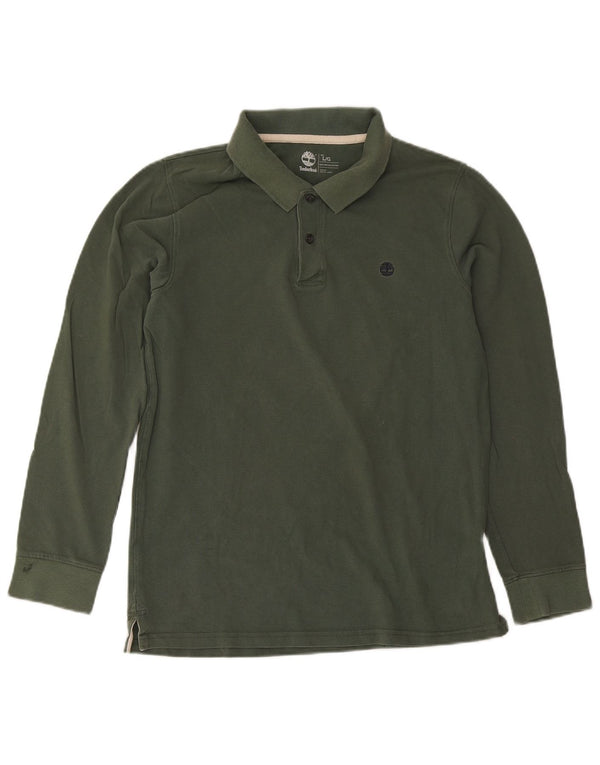 Timberland Mens Long Sleeve Slim Fit Polo Shirt Large Khaki Cotton