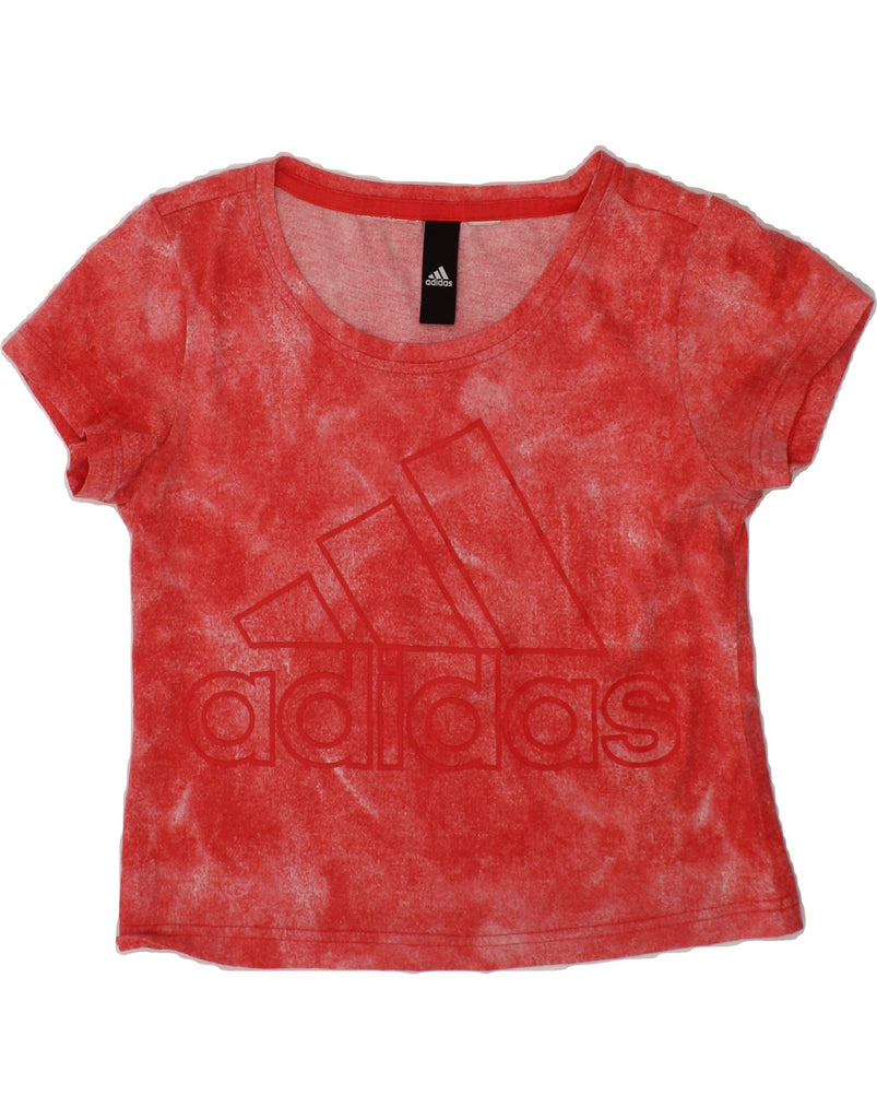ADIDAS Girls Crop Graphic T-Shirt Top 7-8 Years Orange Vintage Adidas and Second-Hand Adidas from Messina Hembry 