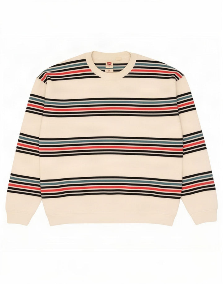 Levi's Mens Relaxed Sweatshirt Jumper Small White Striped Cotton