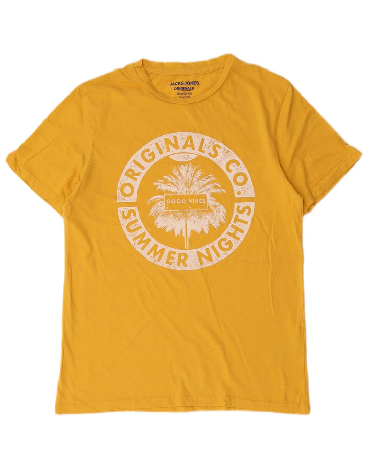Jack & Jones Mens Graphic T-Shirt Top Small Yellow Cotton