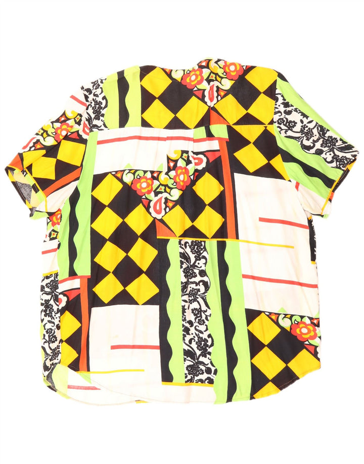 Vintage Womens Short Sleeve Shirt Blouse UK 20 2XL Multicoloured Patchwork