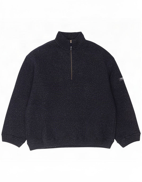 Colmar Mens Zip Neck Jumper Sweater Medium Navy Blue Flecked Wool