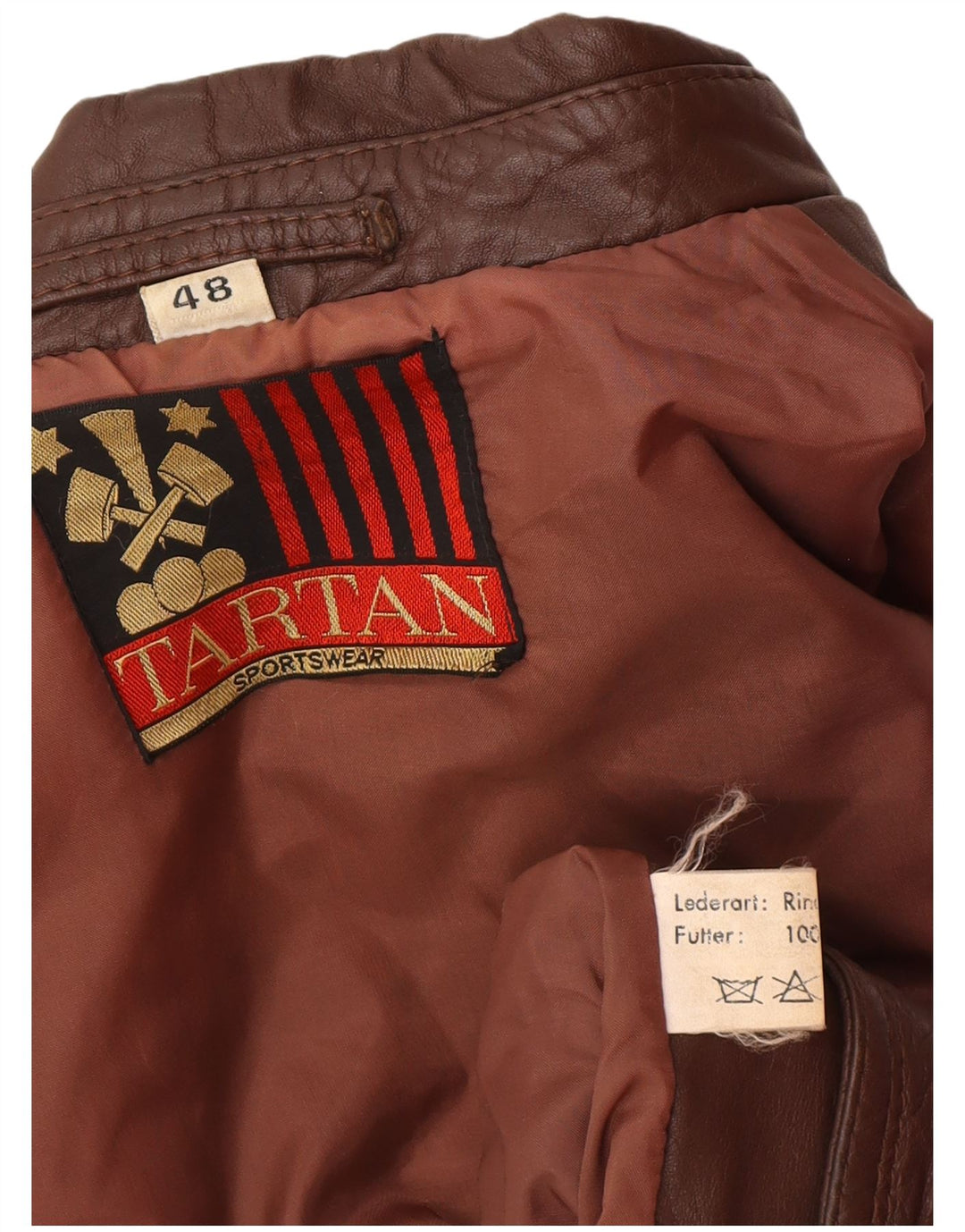 Tartan Mens Military Leather Jacket IT 48 Medium Brown Leather