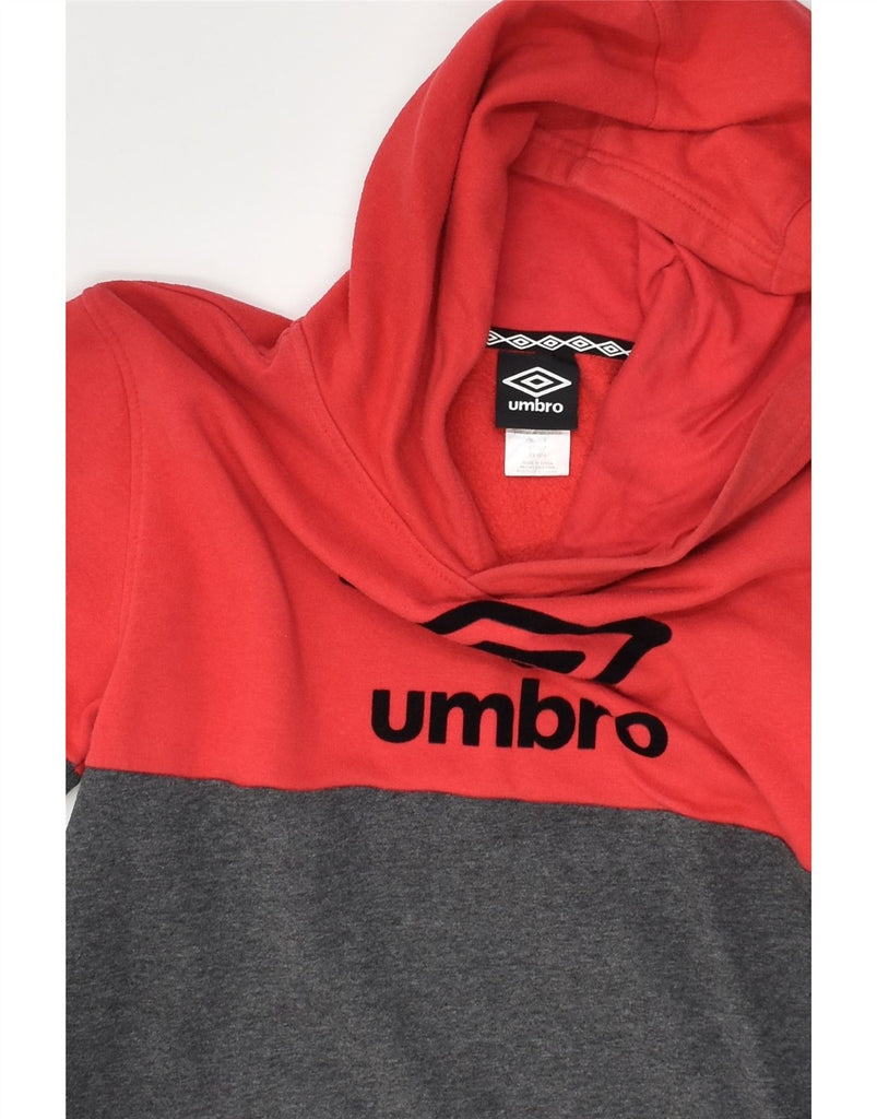 UMBRO Boys Graphic Hoodie Jumper 15-16 Years XL  Red Colourblock Cotton | Vintage Umbro | Thrift | Second-Hand Umbro | Used Clothing | Messina Hembry 