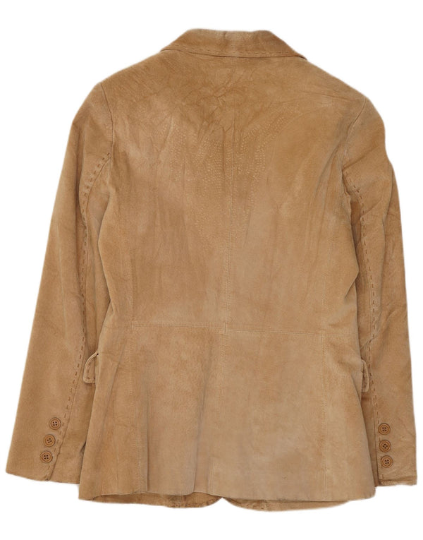Privilegi Womens 3 Button Suede Blazer Jacket IT 44 Medium Brown Leather