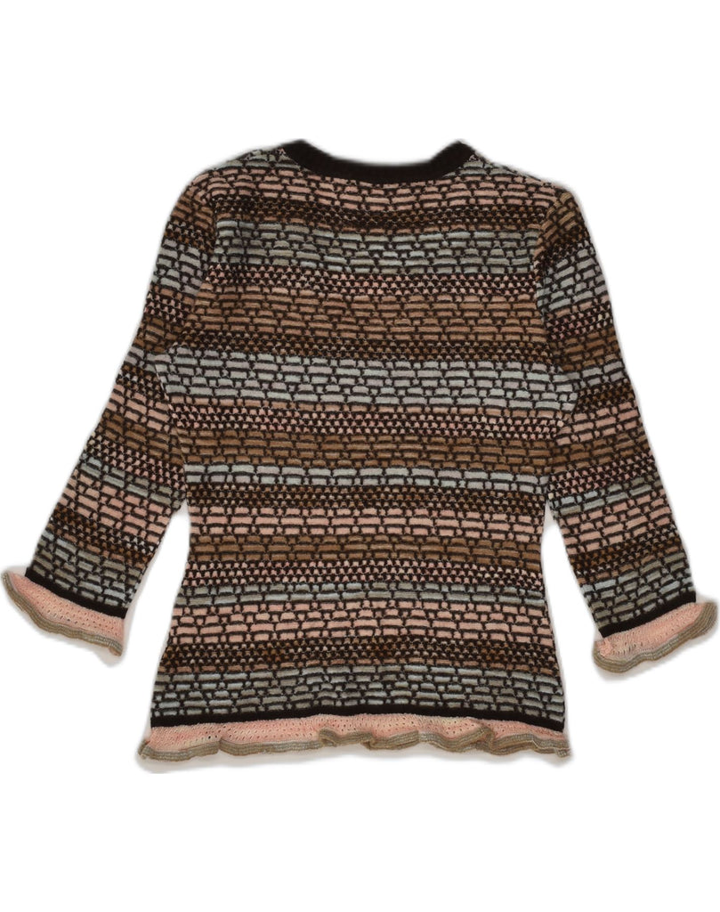 MISSONI Womens 3/4 Sleeve V-Neck Jumper Sweater IT 44 Medium Brown | Vintage Missoni | Thrift | Second-Hand Missoni | Used Clothing | Messina Hembry 