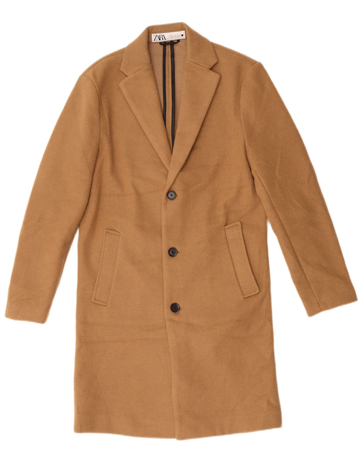 Zara Mens Oversized Overcoat UK 34 XS Beige Polyester