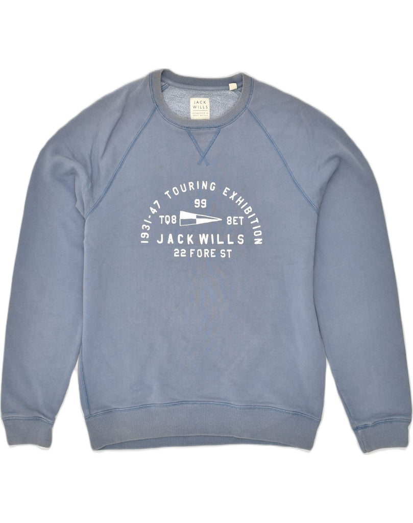 JACK WILLS Mens Graphic Sweatshirt Jumper Large Blue Cotton | Vintage Jack Wills | Thrift | Second-Hand Jack Wills | Used Clothing | Messina Hembry 