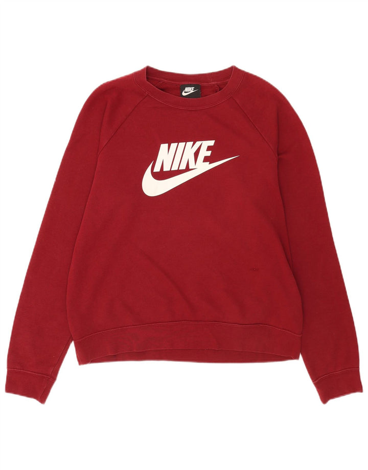 Nike Womens Graphic Sweatshirt Jumper UK 14  Medium Burgundy Cotton
