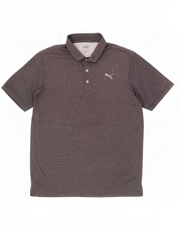 Puma Mens Polo Shirt Large Grey Pinstripe Polyester
