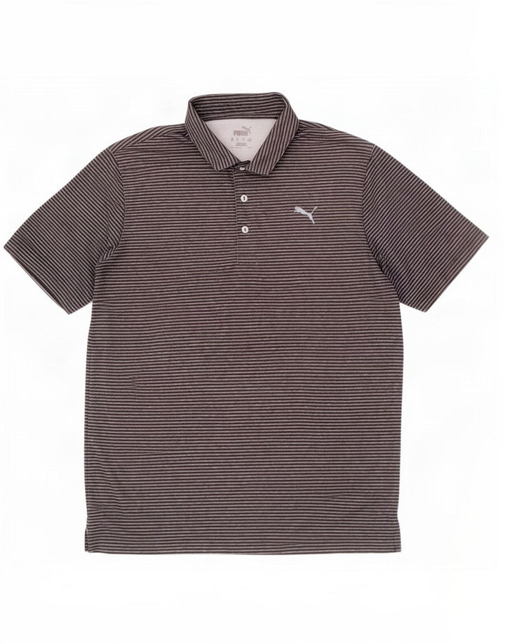 Puma Mens Polo Shirt Large Grey Pinstripe Polyester