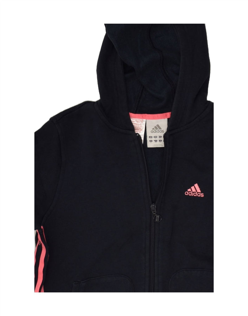 ADIDAS Girls Zip Hoodie Sweater 13-14 Years Navy Blue Colourblock Cotton | Vintage Adidas | Thrift | Second-Hand Adidas | Used Clothing | Messina Hembry 