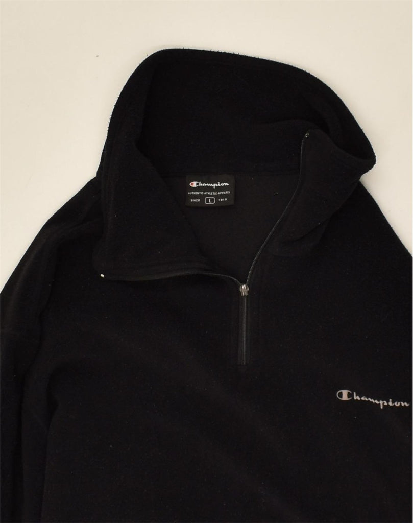 CHAMPION Womens Zip Neck Fleece Jumper UK 14 Large Black Cotton | Vintage Champion | Thrift | Second-Hand Champion | Used Clothing | Messina Hembry 