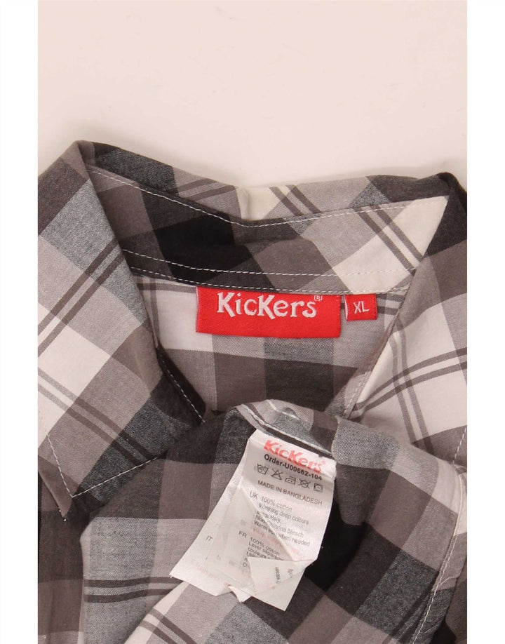 Kickers Mens Short Sleeve Shirt XL Grey Check Cotton