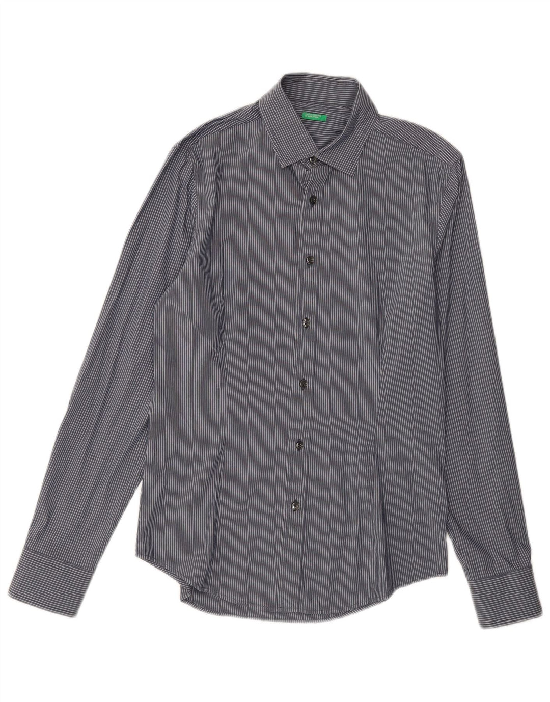 BENETTON Mens Shirt Small Navy Blue Pinstripe