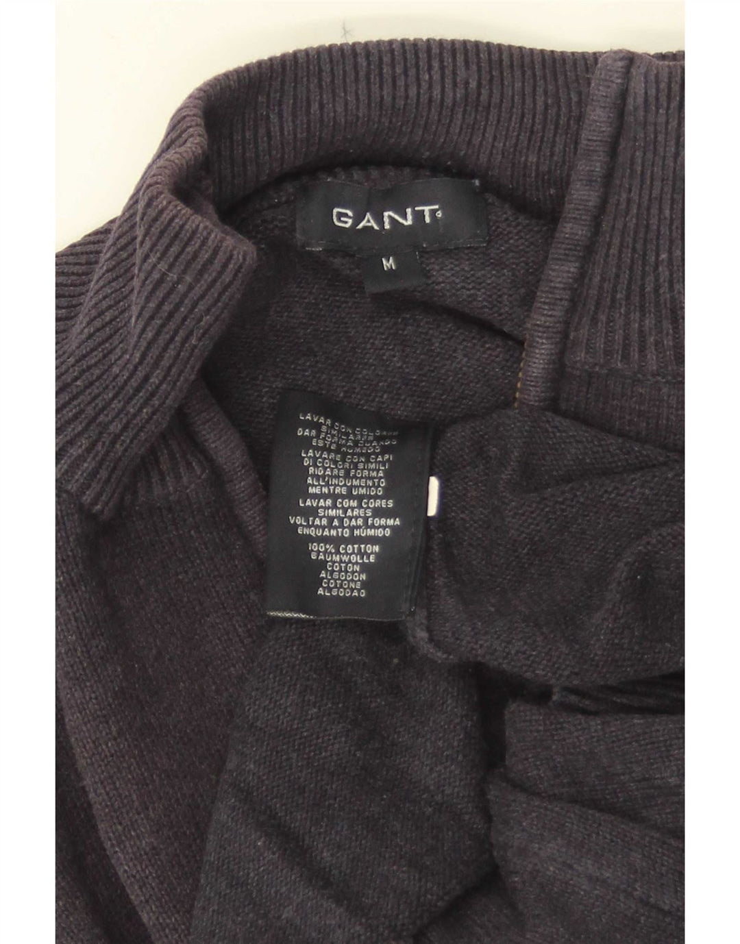 Gant Mens Zip Neck Jumper Sweater Medium Navy Blue Flecked Cotton