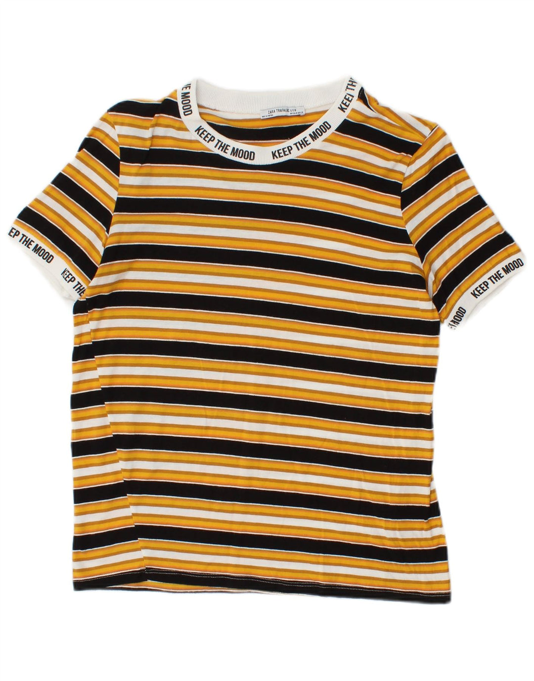 Zara Womens Graphic T-Shirt Top UK 12 Medium Yellow Striped
