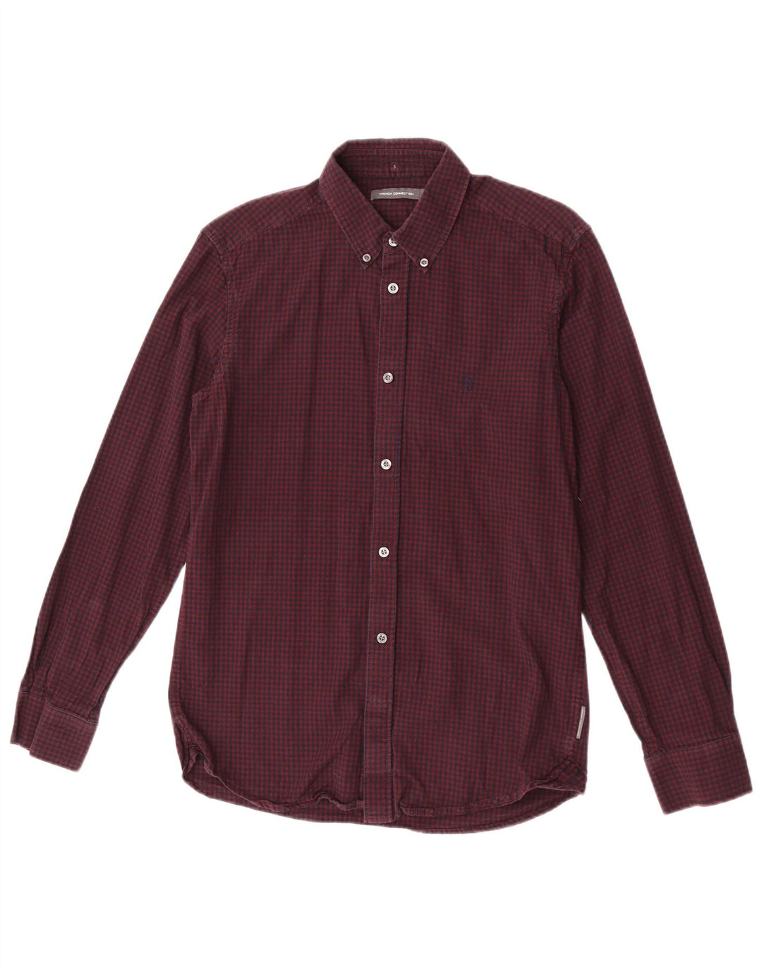 French Connection Mens Shirt Medium Burgundy Gingham Cotton