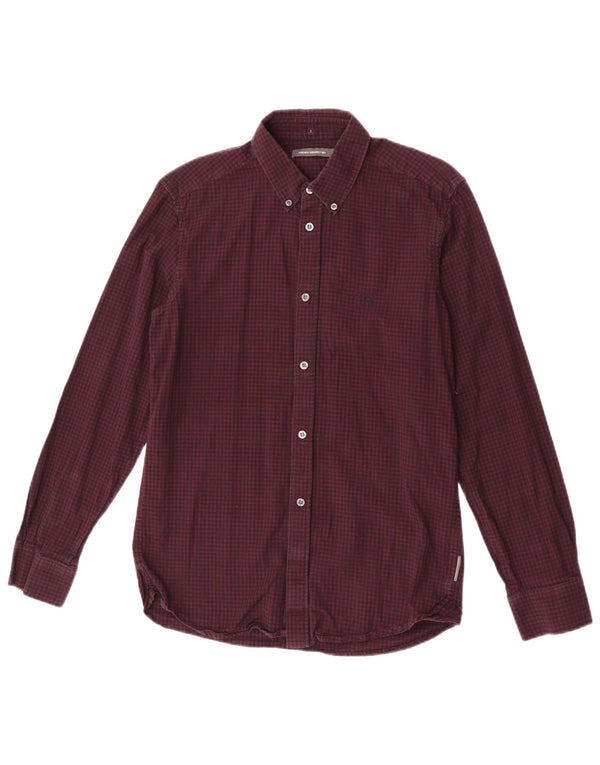 French Connection Mens Shirt Medium Burgundy Gingham Cotton