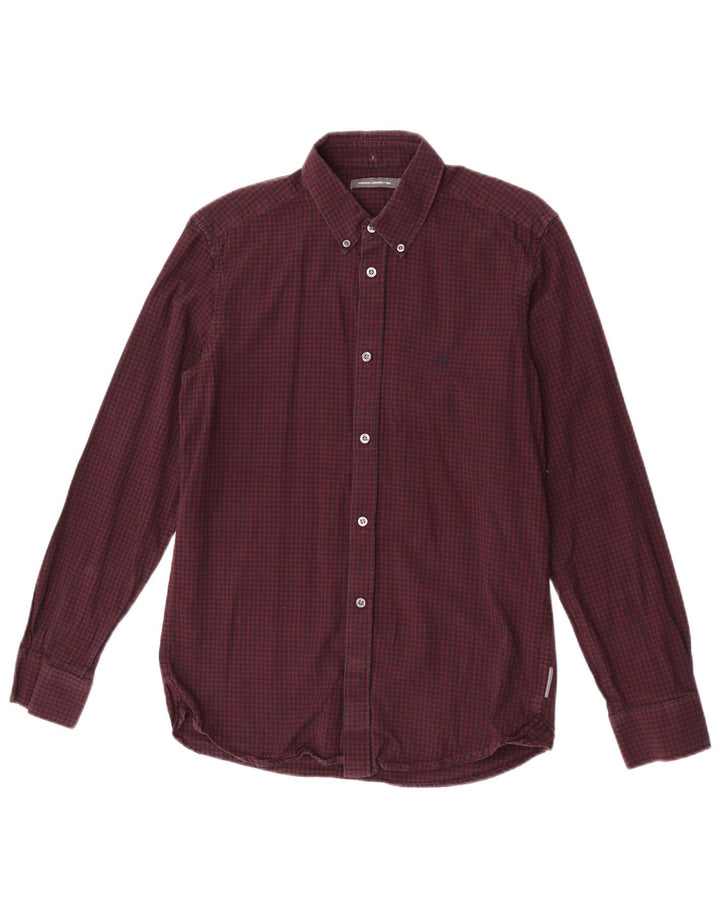French Connection Mens Shirt Medium Burgundy Gingham Cotton