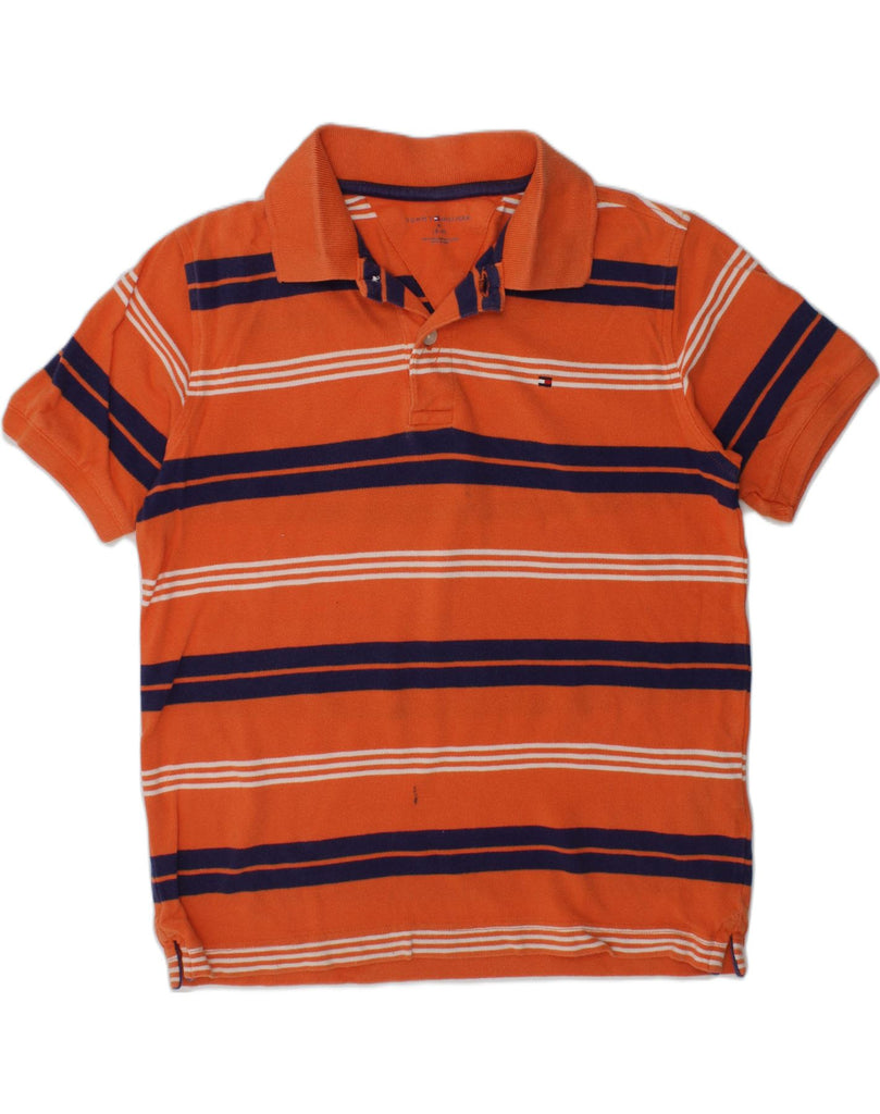 TOMMY HILFIGER Boys Polo Shirt 8-9 Years medium  Orange Striped Cotton | Vintage Tommy Hilfiger | Thrift | Second-Hand Tommy Hilfiger | Used Clothing | Messina Hembry 