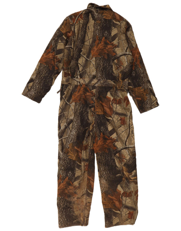 VINTAGE Boys Long Sleeve Jumpsuit 15-16 Years Khaki Floral Cotton