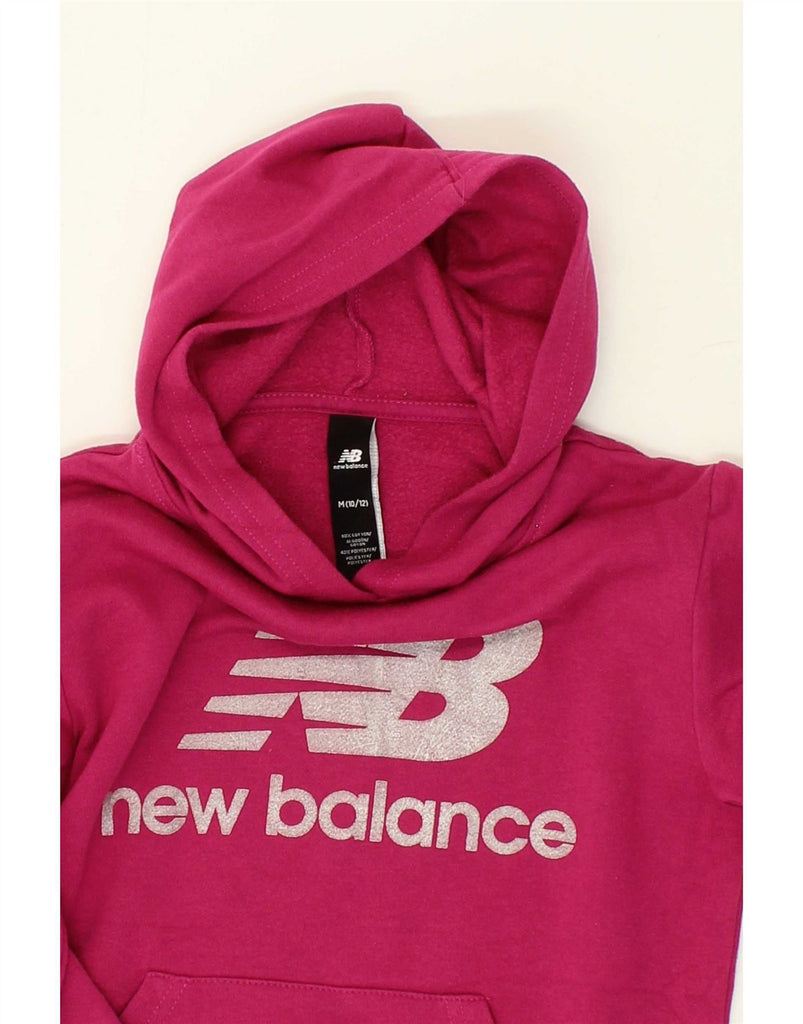 NEW BALANCE Girls Graphic Hoodie Jumper 10-11 Years Medium  Pink Cotton Vintage New Balance and Second-Hand New Balance from Messina Hembry 