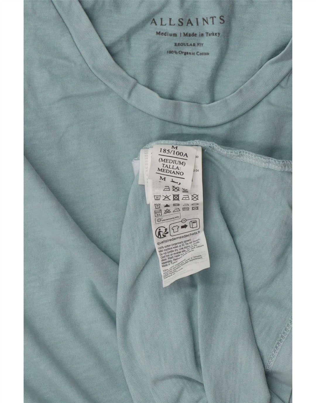 All Saints Mens Regular Fit T-Shirt Top Medium Blue Cotton