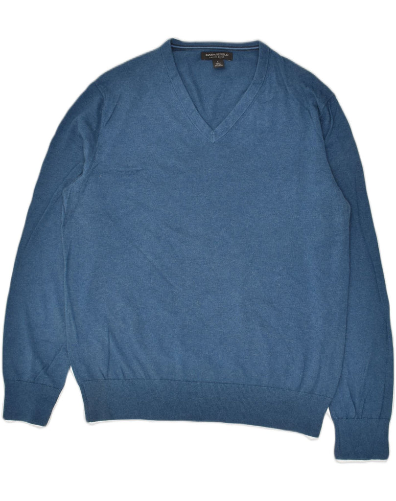 BANANA REPUBLIC Mens V-Neck Jumper Sweater Large Blue Cotton | Vintage Banana Republic | Thrift | Second-Hand Banana Republic | Used Clothing | Messina Hembry 