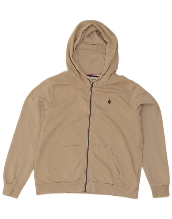 U.S. Polo Assn. Mens Zip Hoodie Sweater Medium Beige Cotton