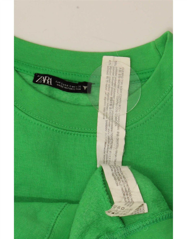 Zara Womens Crop Sweatshirt Jumper UK 10 Small Green Polyester