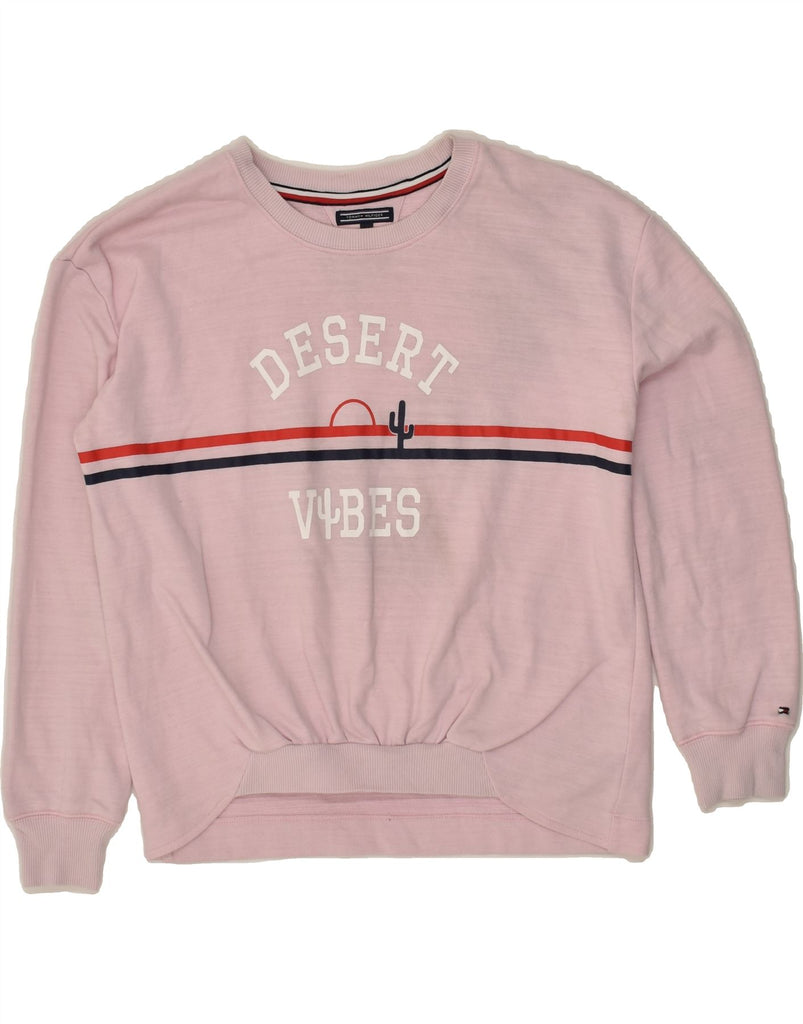 TOMMY HILFIGER Girls Graphic Sweatshirt Jumper 15-16 Years Pink Cotton | Vintage Tommy Hilfiger | Thrift | Second-Hand Tommy Hilfiger | Used Clothing | Messina Hembry 