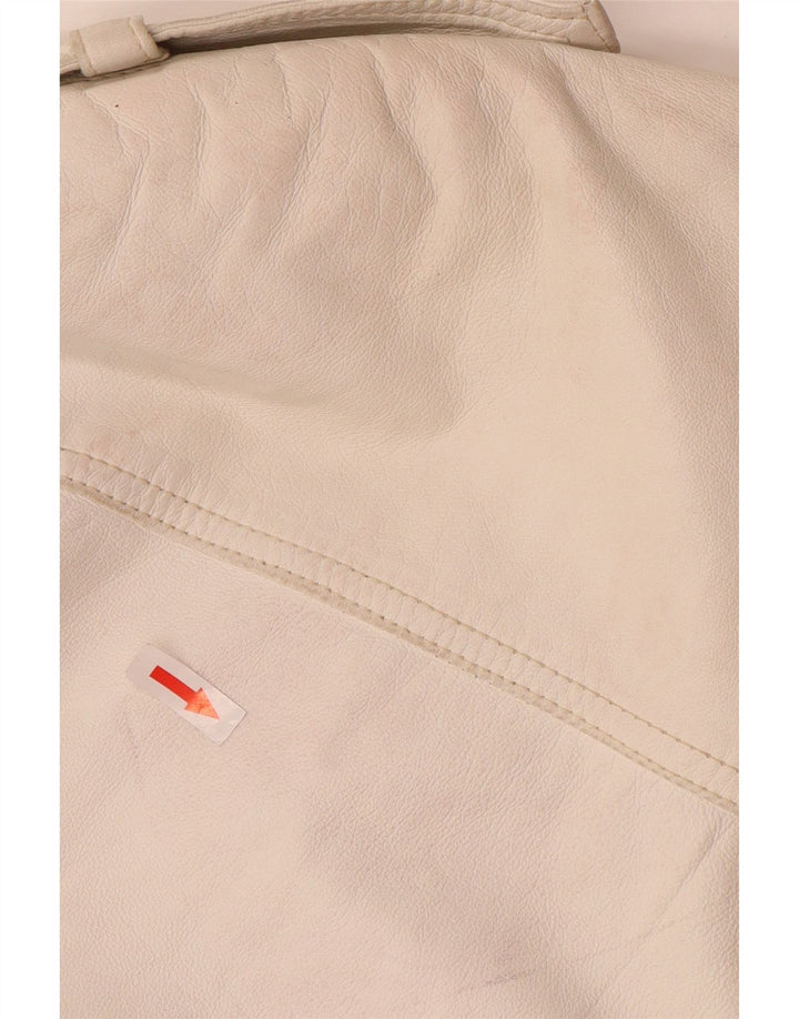 Vintage Womens Military Leather Jacket UK 14 Medium White Leather