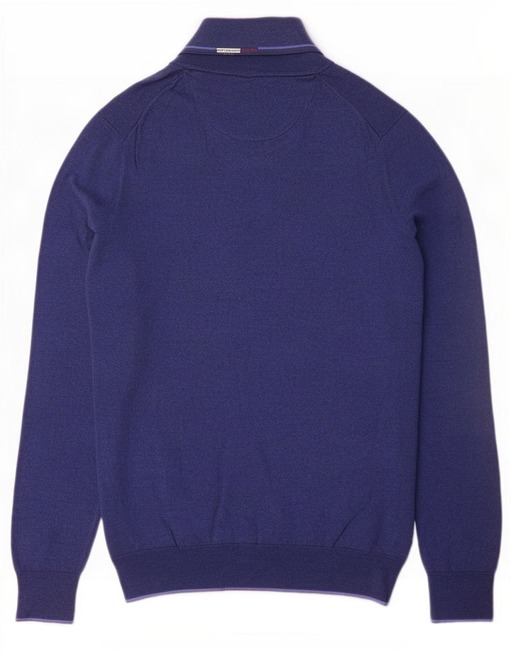Massimo Dutti Mens Zip Neck Jumper Sweater Medium Navy Blue Cotton