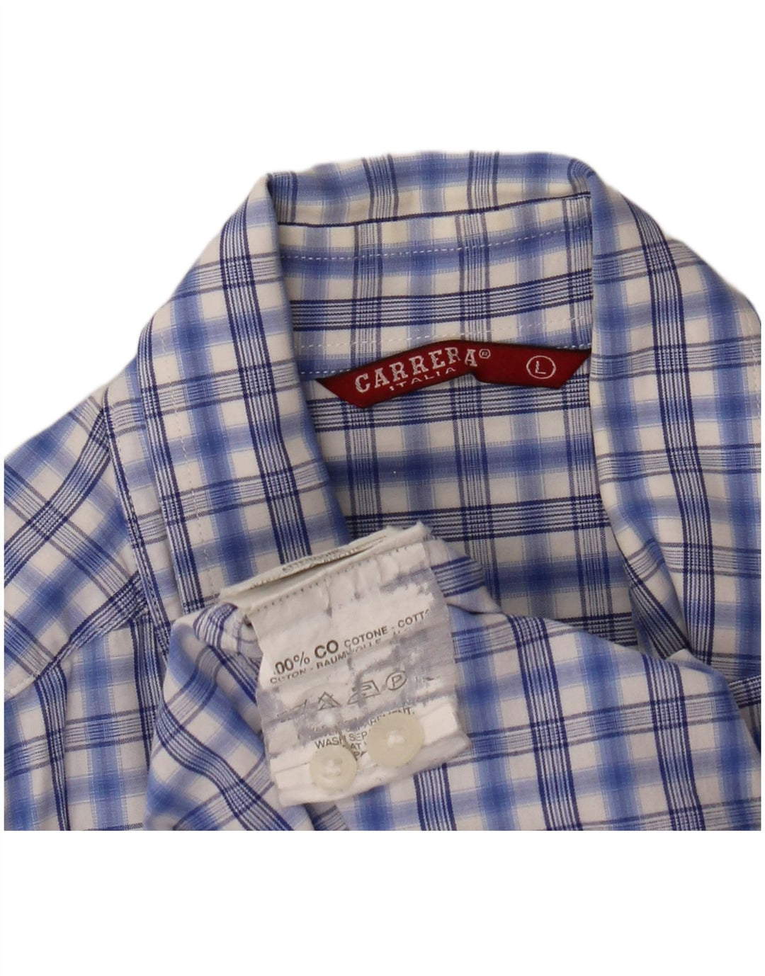 Carrera Mens Short Sleeve Shirt Large Blue Check Cotton